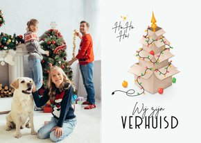 Kerst verhuiskaart foto kerstboom verhuisdozen kerstballen