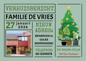 Kerst-verhuiskaart met kerst-ornamenten voor rond de kerst