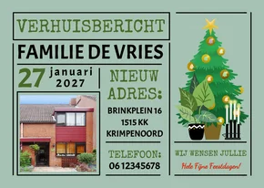 Kerst-verhuiskaart met kerst-ornamenten voor rond de kerst