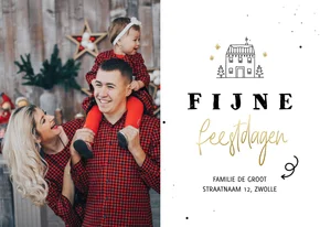 Kerst verhuiskaartje lijntekening huisje fijne feestdagen