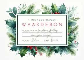 Kerst waardebon cheque met kersttakjes en tekst