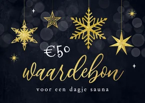 Kerst waardebon sterren sneeuw goud glitters