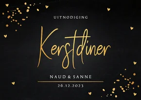 Kerstdiner uitnodiging zwart goudlook confetti