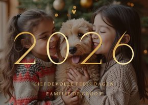 Kerstkaart 2026 transparante foto met goudfolie