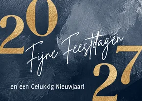 Kerstkaart 2027 goud getal met blauwe verf