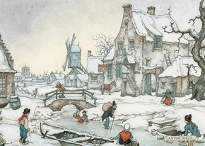 Kerstkaart - Anton Pieck winterlandschap