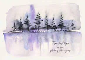 Kerstkaart aquarel kerstbomen met reflectie