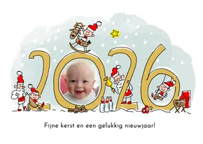 Kerstkaart baby's eerste kerst met jaartal en kerstkindjes