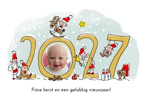 Kerstkaart baby's eerste kerst met jaartal en kerstkindjes