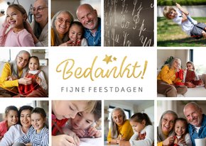 Kerstkaart bedankje met goud 'bedankt'