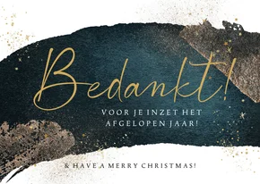 Kerstkaart bedankt medewerkers watercolour blauw goudlook