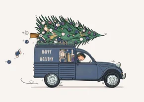 Kerstkaart Besteleend blauw