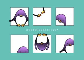 Kerstkaart blokjes pinguins doe eens gek in 2027