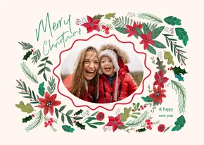 Kerstkaart Botanisch bloemen en schulp rand ovaal