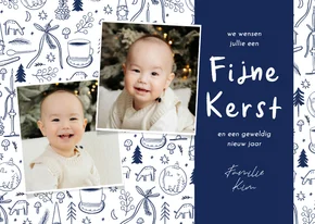 Kerstkaart Delfts blauwe tekeningen foto's fijne kerst