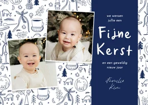 Kerstkaart Delfts blauwe tekeningen foto's fijne kerst