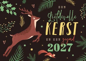 Kerstkaart dieren hert eekhoorn wonderland bos