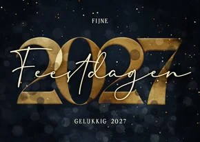 Kerstkaart donkerblauw met gouden 2027