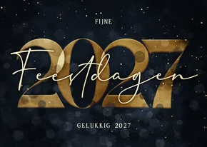 Kerstkaart donkerblauw met gouden 2027