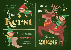 Kerstkaart elfjes van de kerstman vrolijk illustratie kerst