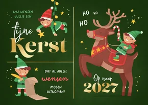 Kerstkaart elfjes van de kerstman vrolijk illustratie kerst