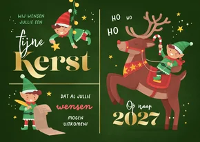 Kerstkaart elfjes van de kerstman vrolijk illustratie kerst