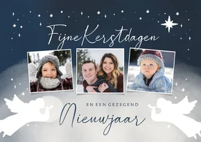 Kerstkaart fotocollage engelen sterren nacht