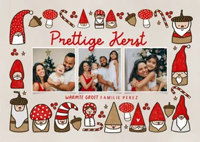 Kerstkaart fotocollage kabouters paddestoelen