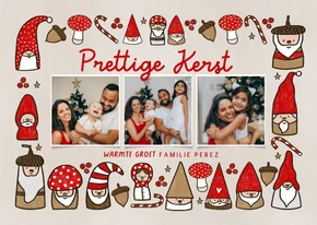 Kerstkaart fotocollage kabouters paddestoelen