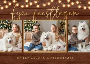 Kerstkaart fotokaart hout kerstlampjes foto feestdagen