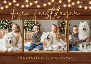 Kerstkaart fotokaart hout kerstlampjes foto feestdagen