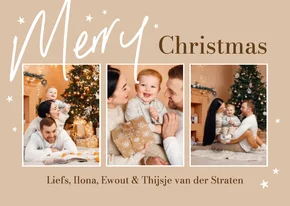 Kerstkaart fotokaart sterren beige foto's merry christmas