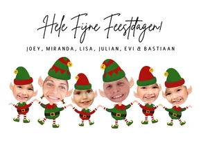 Kerstkaart gezin maak een elf van jezelf 6 personen foto