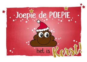 Kerstkaart grapje joepie de poepie sterren