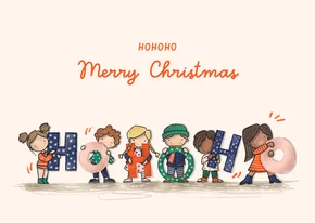 Kerstkaart Hohoho met vrolijke kinderen