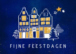 Kerstkaart huisjes en bomen