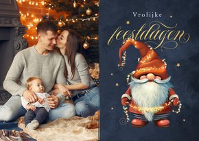 Kerstkaart kabouter foto kerstlampjes sterren