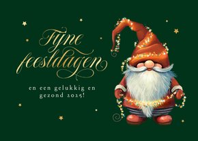 Kerstkaart kabouter lichtjes grappige illustratie