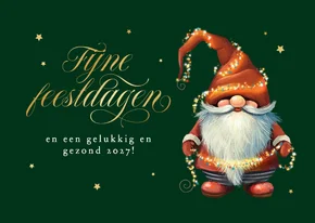 Kerstkaart kabouter lichtjes grappige illustratie