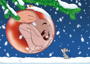 Kerstkaart kerstbal Merry Christmouse