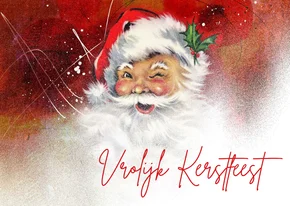Kerstkaart kerstman knipoog vintage