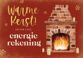 Kerstkaart lage energierekening openhaard kaars wame kerst