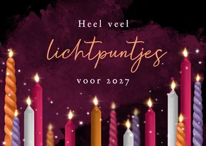 Kerstkaart lichtpuntjes kaarsen sterretjes 2027