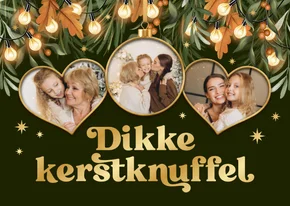Kerstkaart liefdevol dikke kerstknuffel lampjes kerstbal