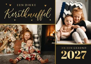 Kerstkaart liefdevol kerstknuffel hartjes foto goud