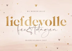 Kerstkaart liefdevolle feestdagen zachtroze met hartjes