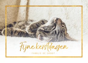 Kerstkaart liggend fijne kerstdagen met foto en gouden kader