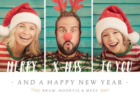 Kerstkaart met 3 eigen foto's en aanpasbare tekst