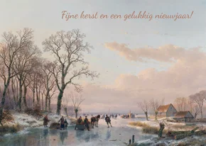 Kerstkaart met afbeelding van A. Schelfhout bevroren vaart
