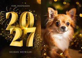 Kerstkaart met foto 2027 3D en vuurwerk